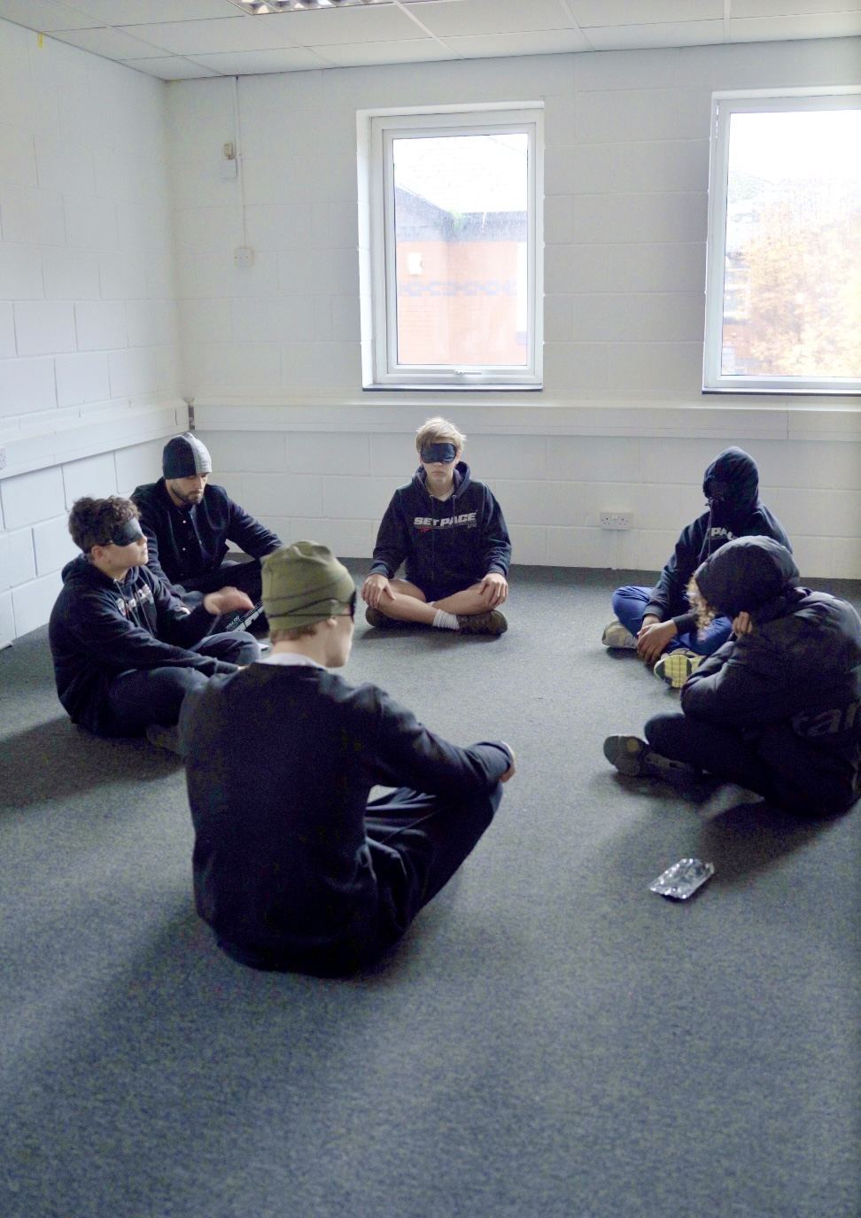 Blindfolded meditation check-in